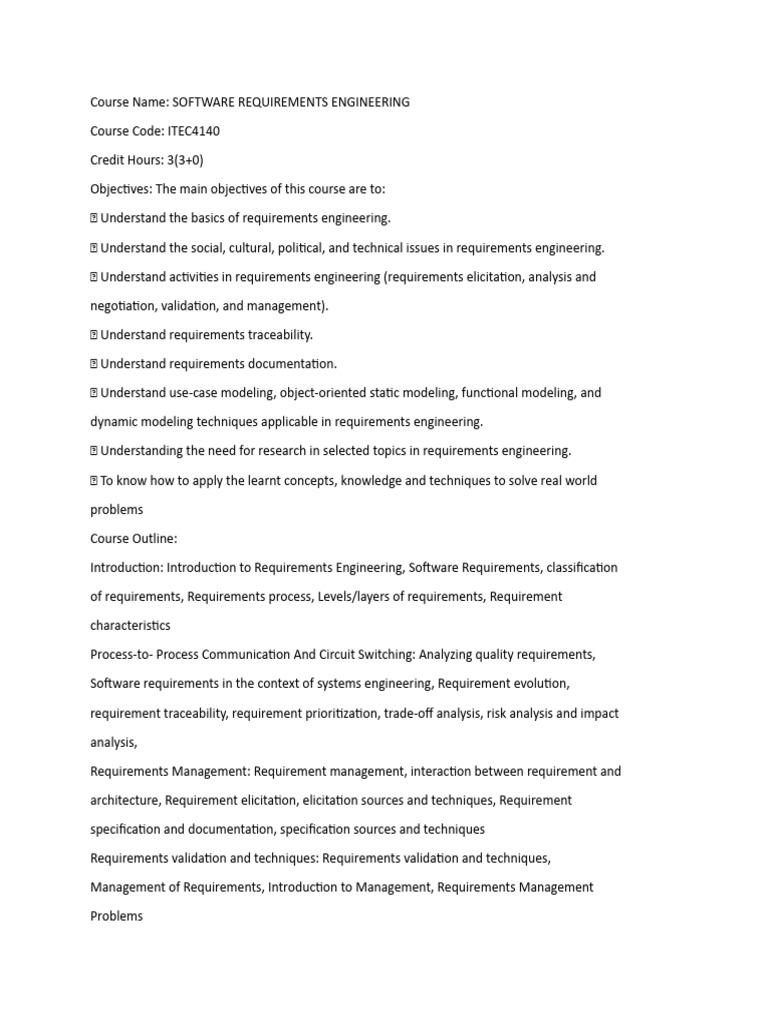 Software Requirements Engineering Course | PDF | Business | Art