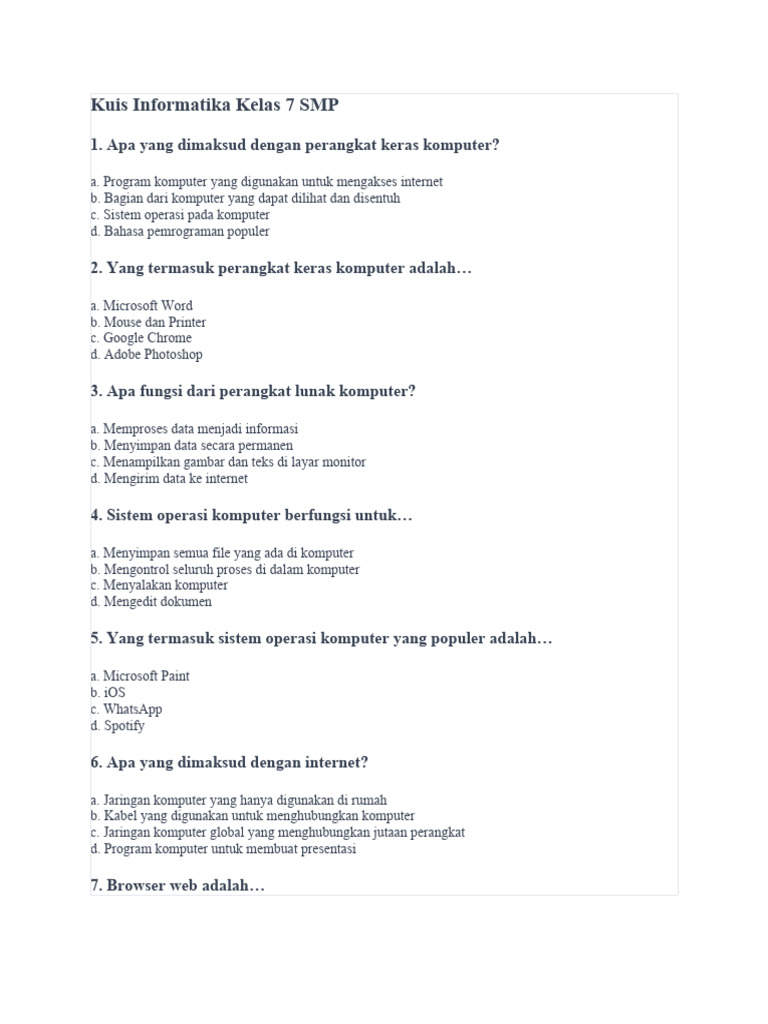 Kuis Informatika SMP Kelas 7 | PDF