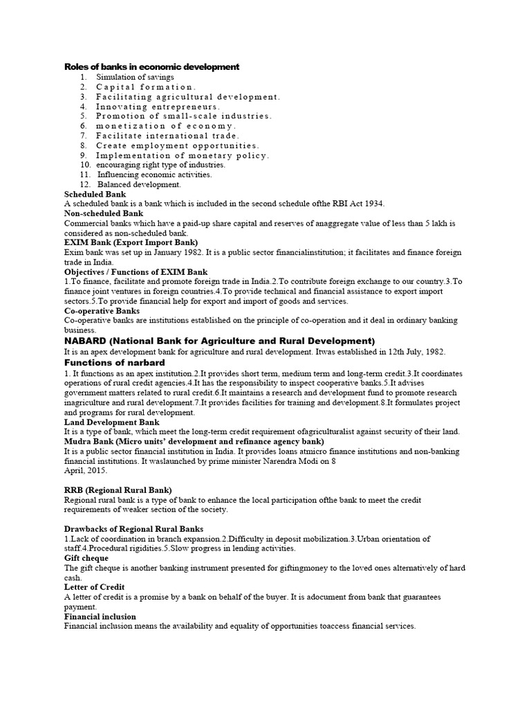 Banks' Role in Economic Development | PDF | Banks | Central Banks