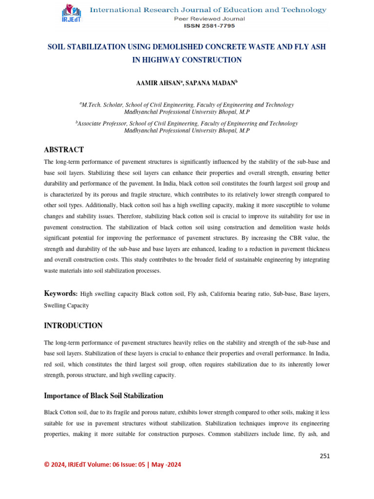 Soil Stabilization with Concrete Waste & Fly Ash | PDF | Concrete | Soil