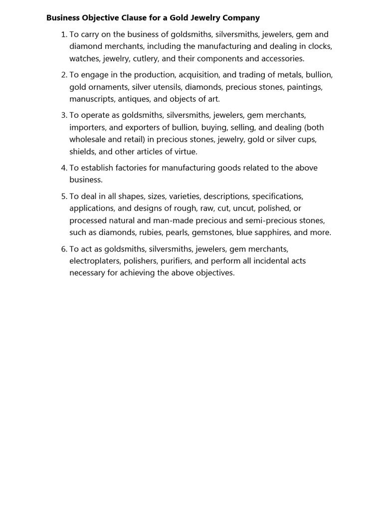 Gold Jewelry Business Objectives Guide | PDF | Home & Garden