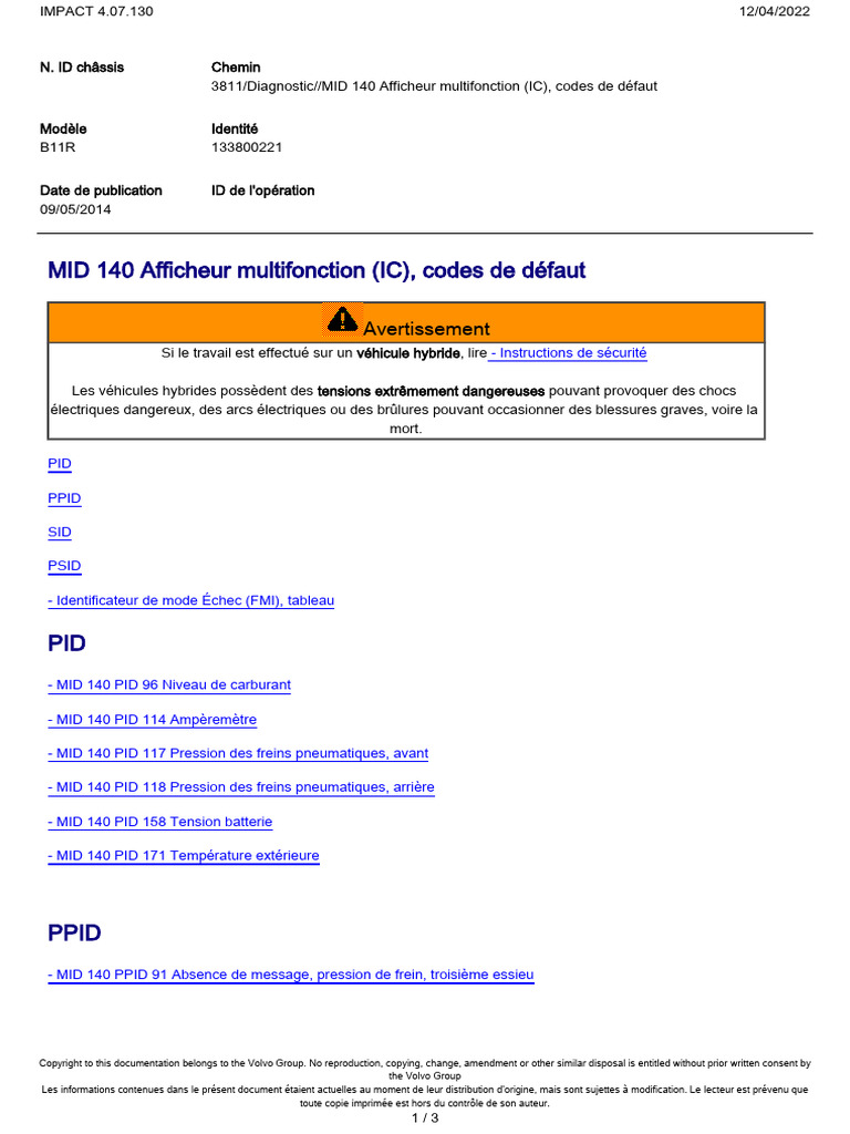 MID 140 Error Codes | PDF | Technologie des véhicules | Véhicules