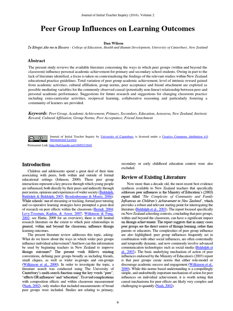 Peer Group Impact on Student Achievement | PDF | Learning | Teachers