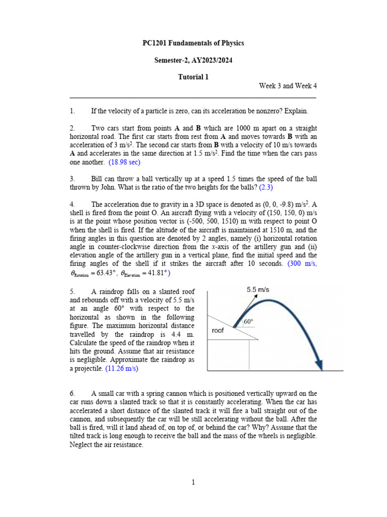 PC1201 Physics Tutorial Questions | PDF | Applied And Interdisciplinary ...