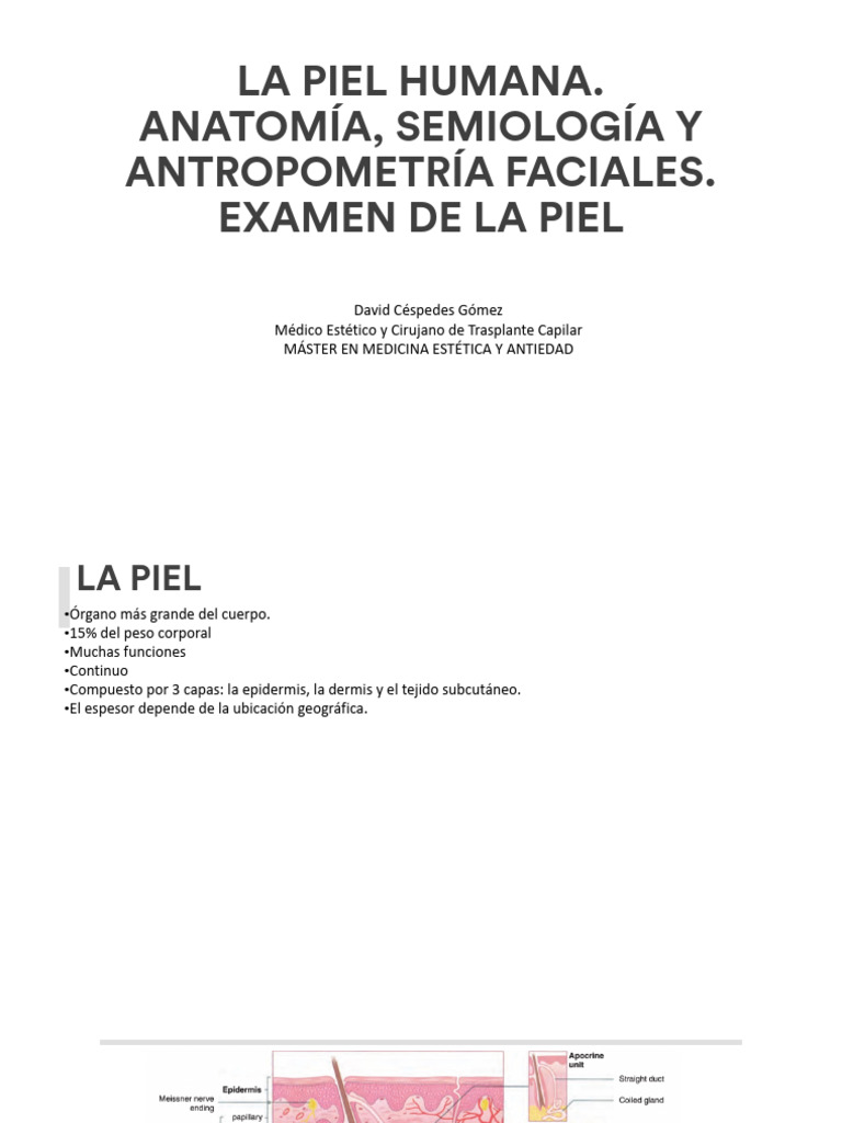 La Piel Humana. Anatomía, Semiología y Antropometría Faciales. Examen