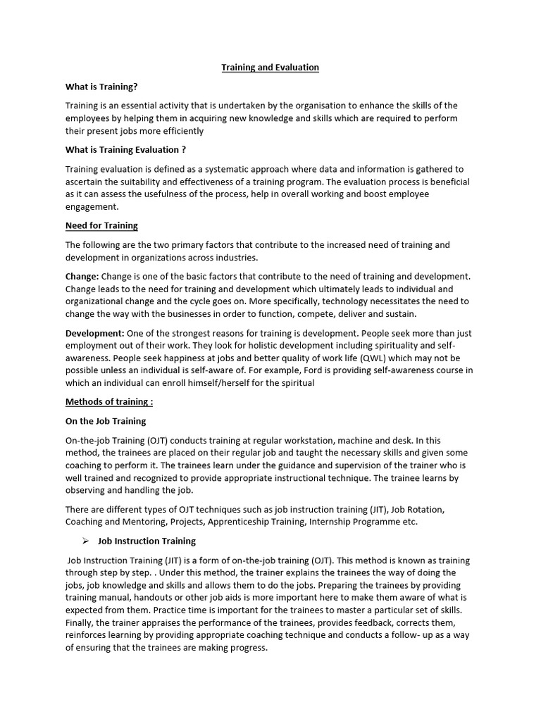 Training And Evaluation Pdf Mentorship Lecture