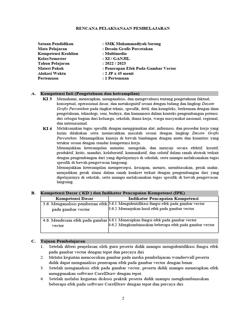 RPP Desain Grafis (Kelas XI) | PDF | Karier & Perkembangan