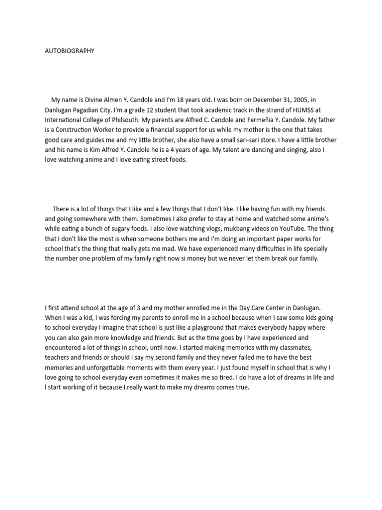 Autobiography Pdf Lifestyle