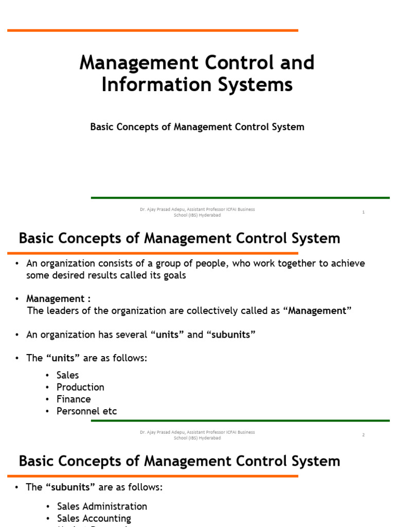 BBA MCIS Basic Concepts of Management Control System | PDF | System ...