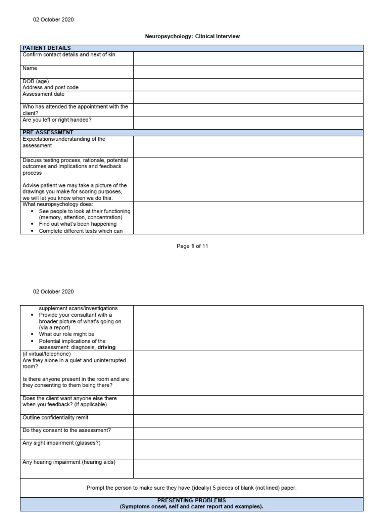 Neuropsychology Clinical Interview Guide | PDF | Neurology ...