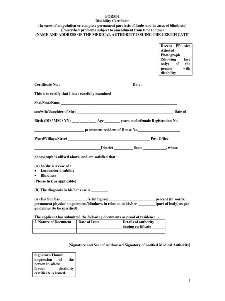 Disability certificate format download free pdf disability visual