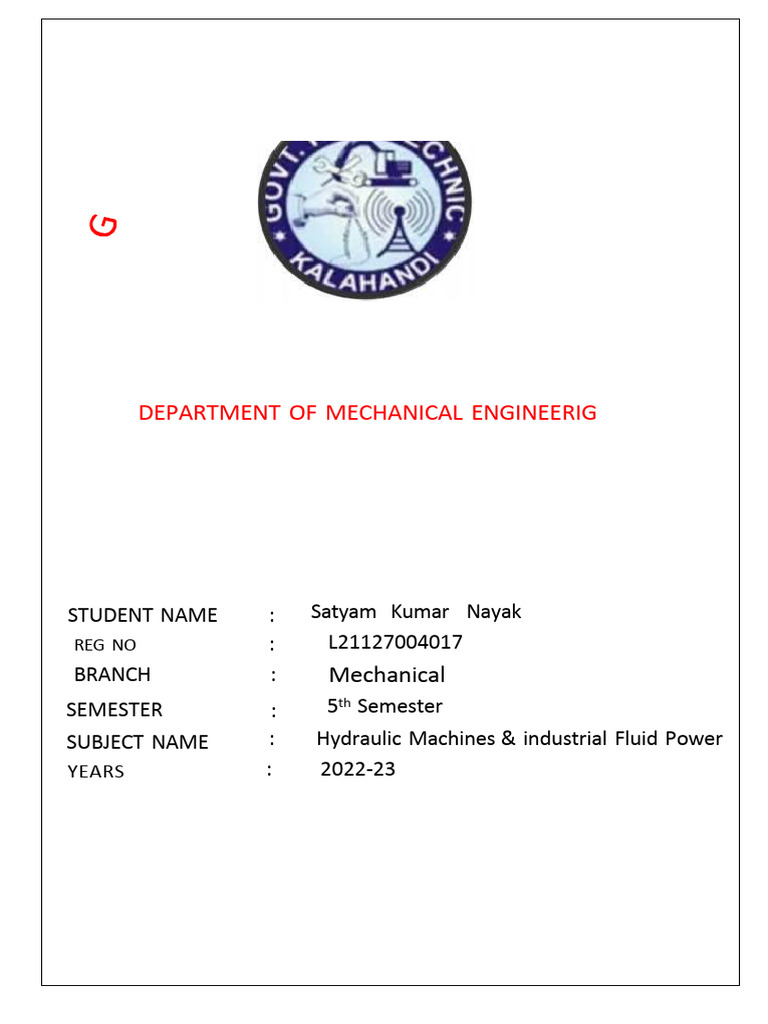 Hydraulic Machines Lab Certificates 2023 | PDF | Technology & Engineering