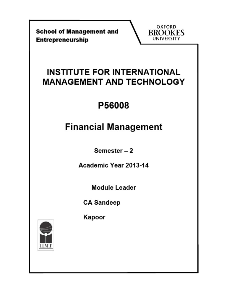 Financial Management Course Overview | PDF | Capital Budgeting | Time ...