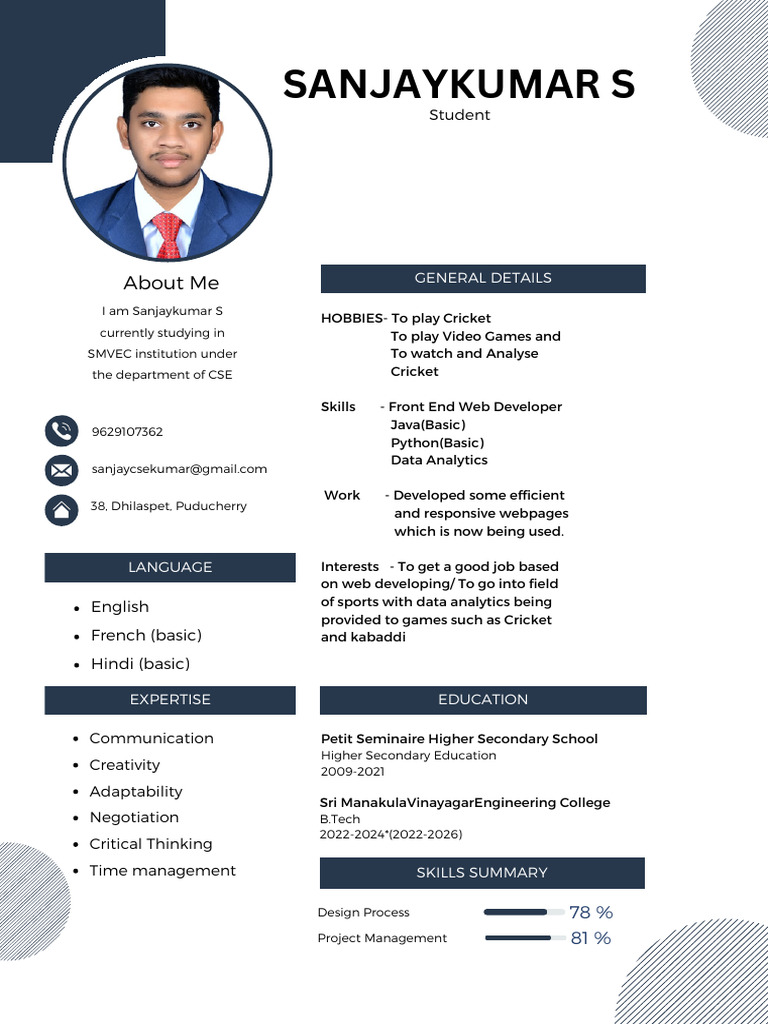 Sanjaykumar S: Web Developer Profile | PDF | Business | Computers