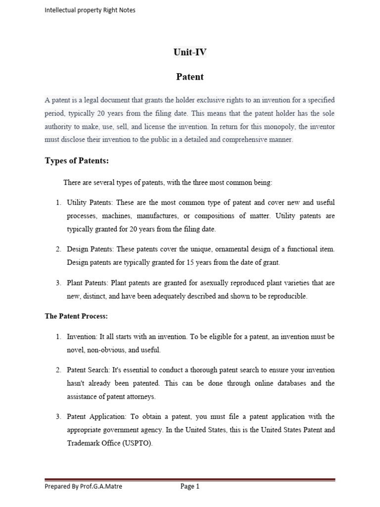 4 Ipr Notes by Gam - Patent and Tradesecret | PDF | Trade Secret | Patent
