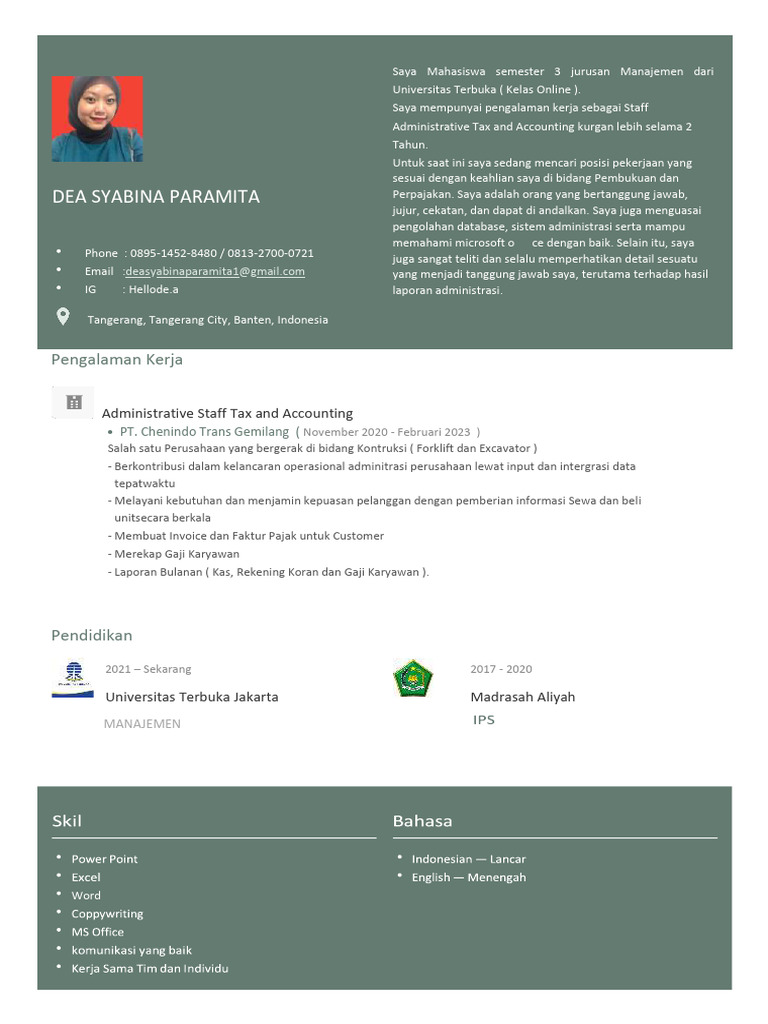 Dea Syabina Paramita - CV | PDF