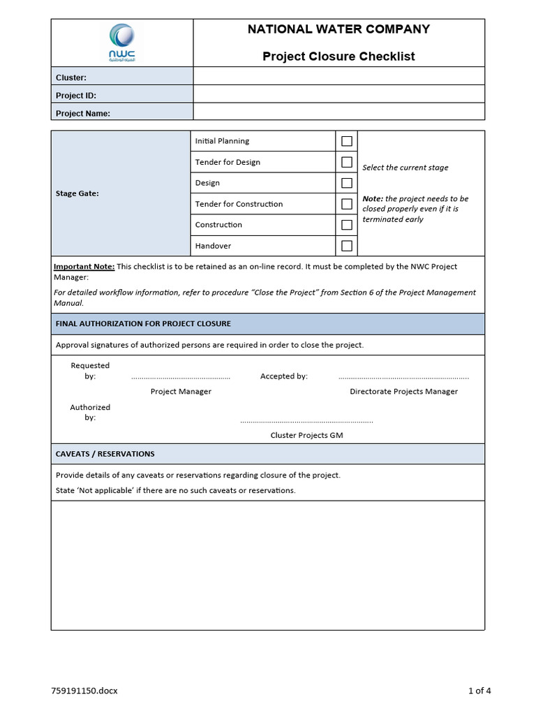 NWC Project Closure Checklist Guide | PDF | Business