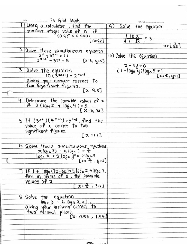 F4 Add Math Revision Chapter 4 | PDF