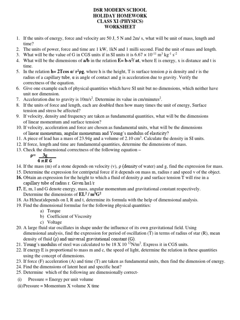 Class 11 science physics holiday homework pdf force mass