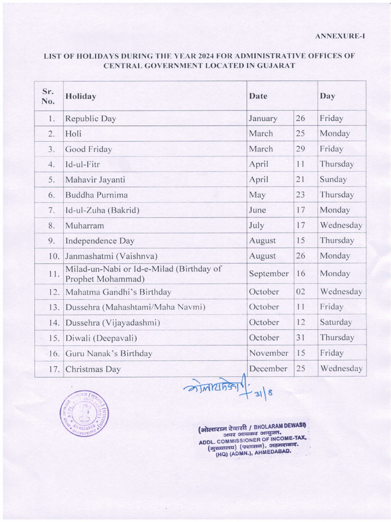 Custom Holiday List 2024