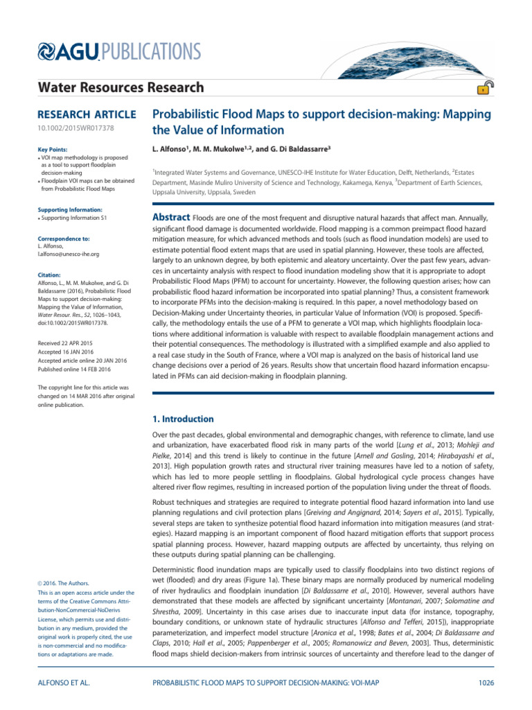 Water Resources Research - 2016 - Alfonso - Probabilistic Flood Maps To ...