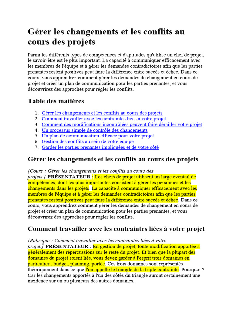 Gérer changements et conflits en projet | PDF | la communication ...