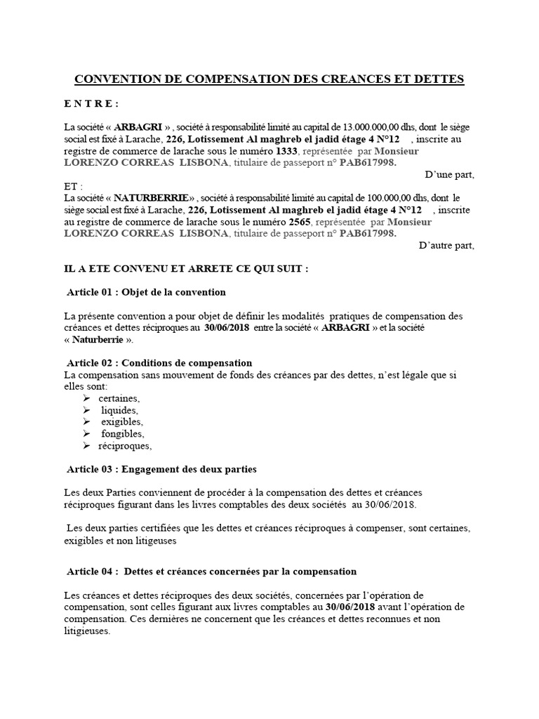 Convention de Compensation Arbagri-Naturberrie | PDF | Finance et ...