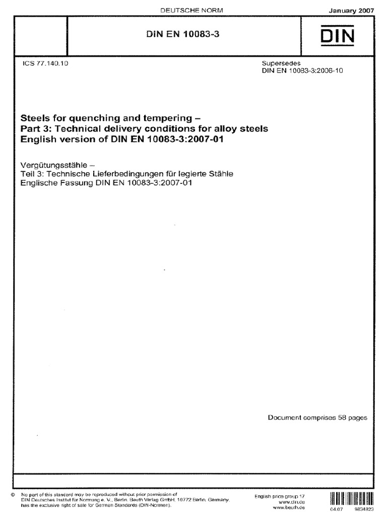 DIN en 10083-3 - (2007-01) - (Steel For Quenching and Tempering ...