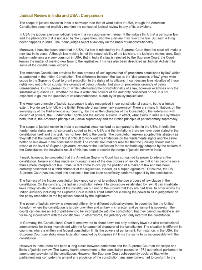 Comparison of judicial review in india and usa pdf