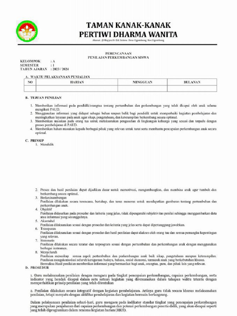 Contoh ide penilaian kokurikuler PAUD 2025 untuk perkembangan siswa