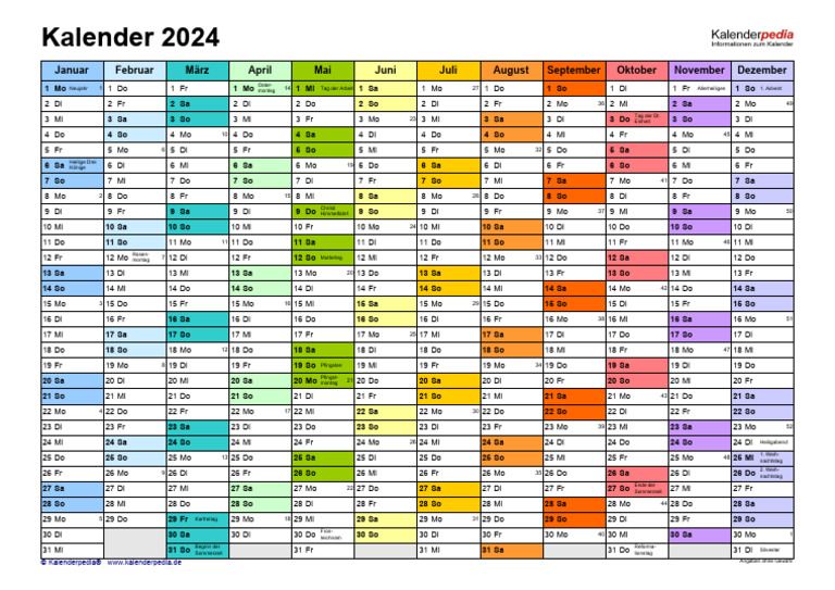 Kalender 2024 Querformat in Farbe | PDF