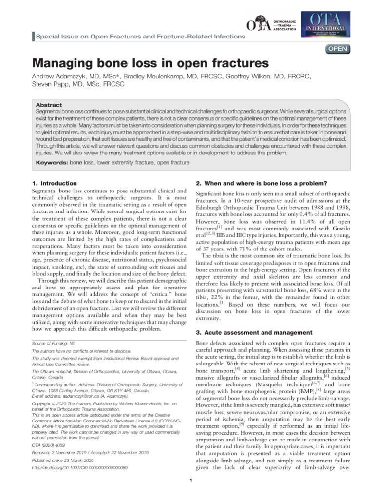 Managing bone loss in open fractures 12 2 download free pdf bone
