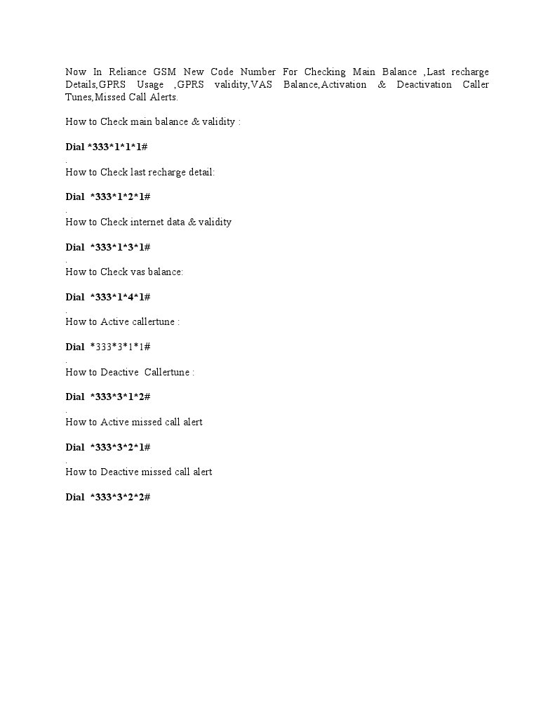 Reliance GSM Balance Check Codes | PDF