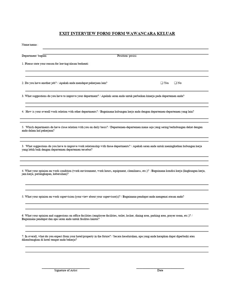 Formulir Exit Interview Karyawan | PDF | Karier & Perkembangan