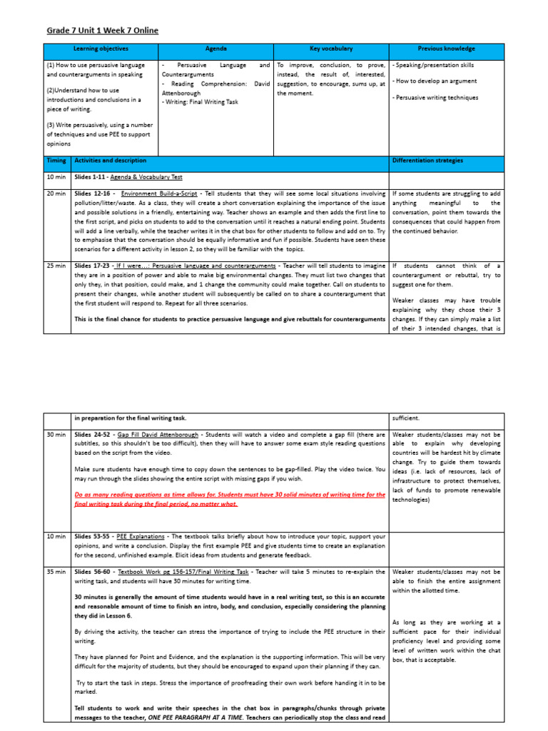 G7U1L7 Online - Lesson Plan | PDF | Cognition | Human Communication