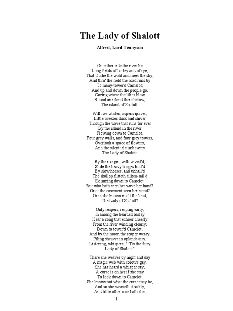 The Lady of Shalott Poem Analysis PDF Poetry Classics