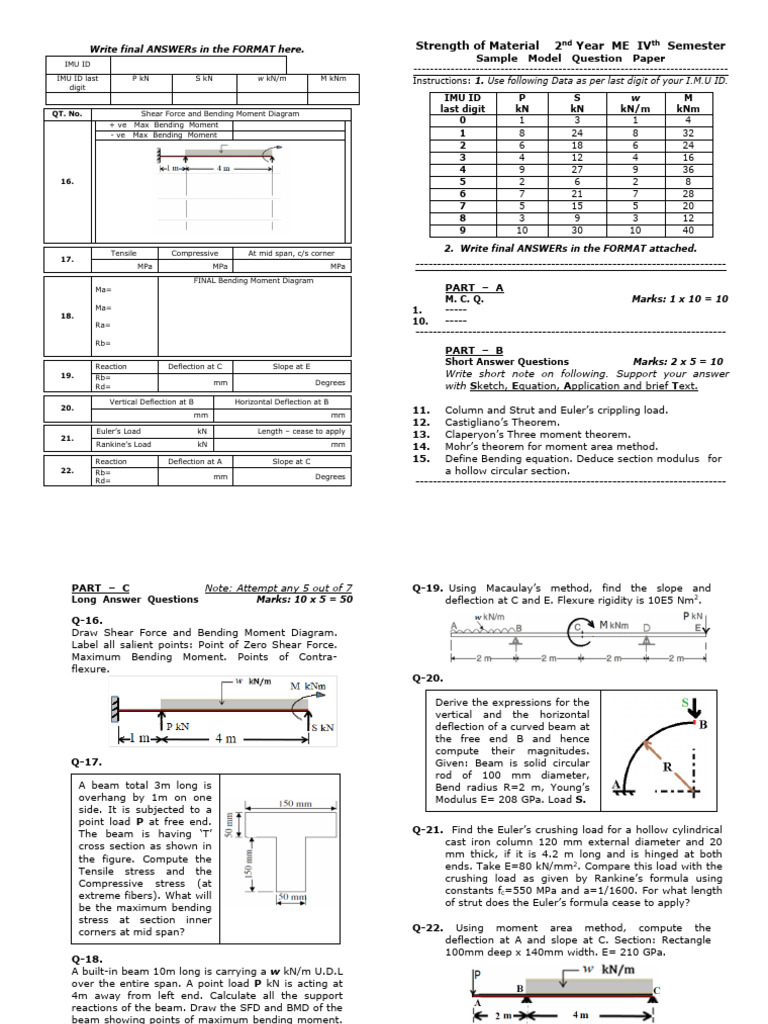 Strength of Materials Exam Questions | PDF | Bending | Beam (Structure)