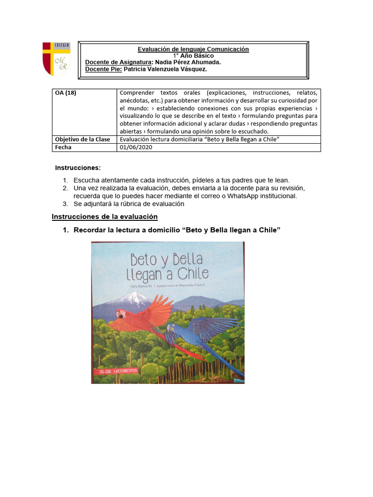 Evaluación de Lectura: Beto y Bella | PDF | Artes del Lenguaje y ...