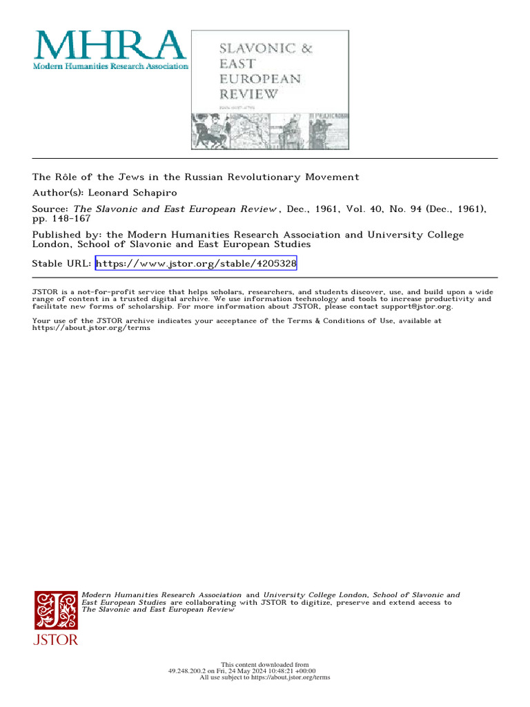The Rôle of The Jews in The Russian Revolutionary Movement | PDF ...