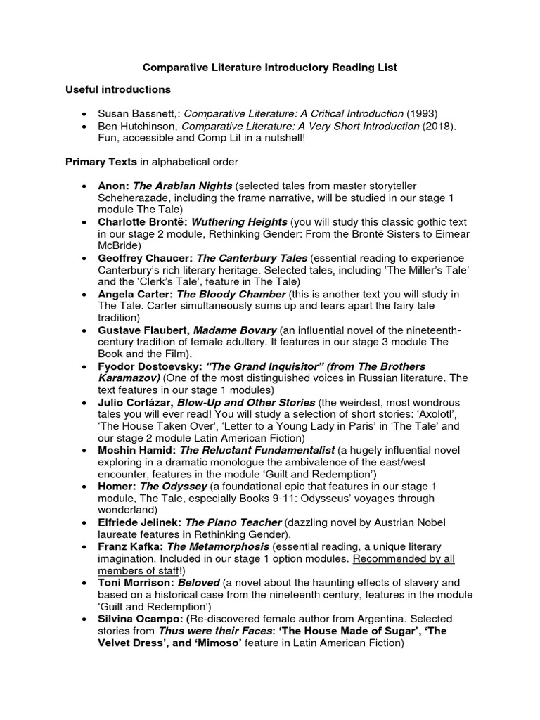 Essential Comparative Literature Readings | PDF | Dracula