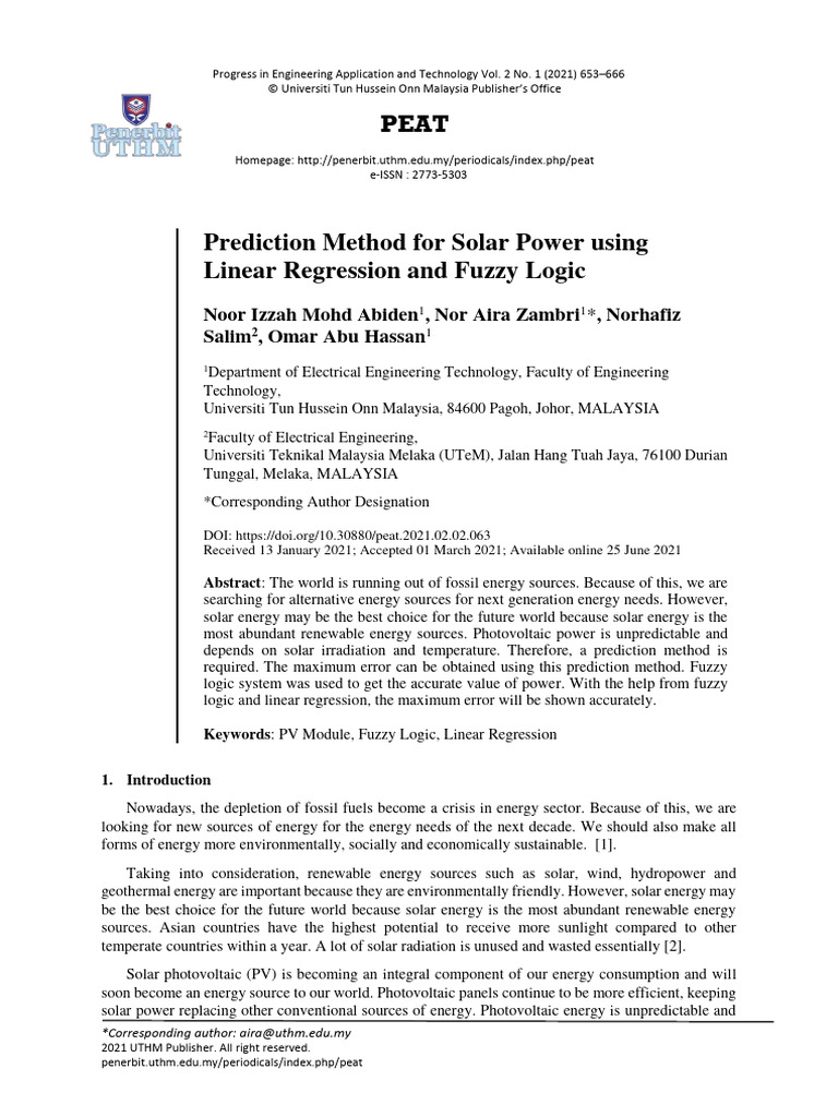 Prediction Method For Solar Power Using | PDF | Errors And Residuals ...