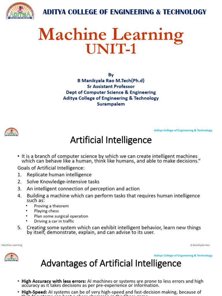Jntuk Machine Learning 3-2 Unit-1 | PDF | Machine Learning | Mean ...