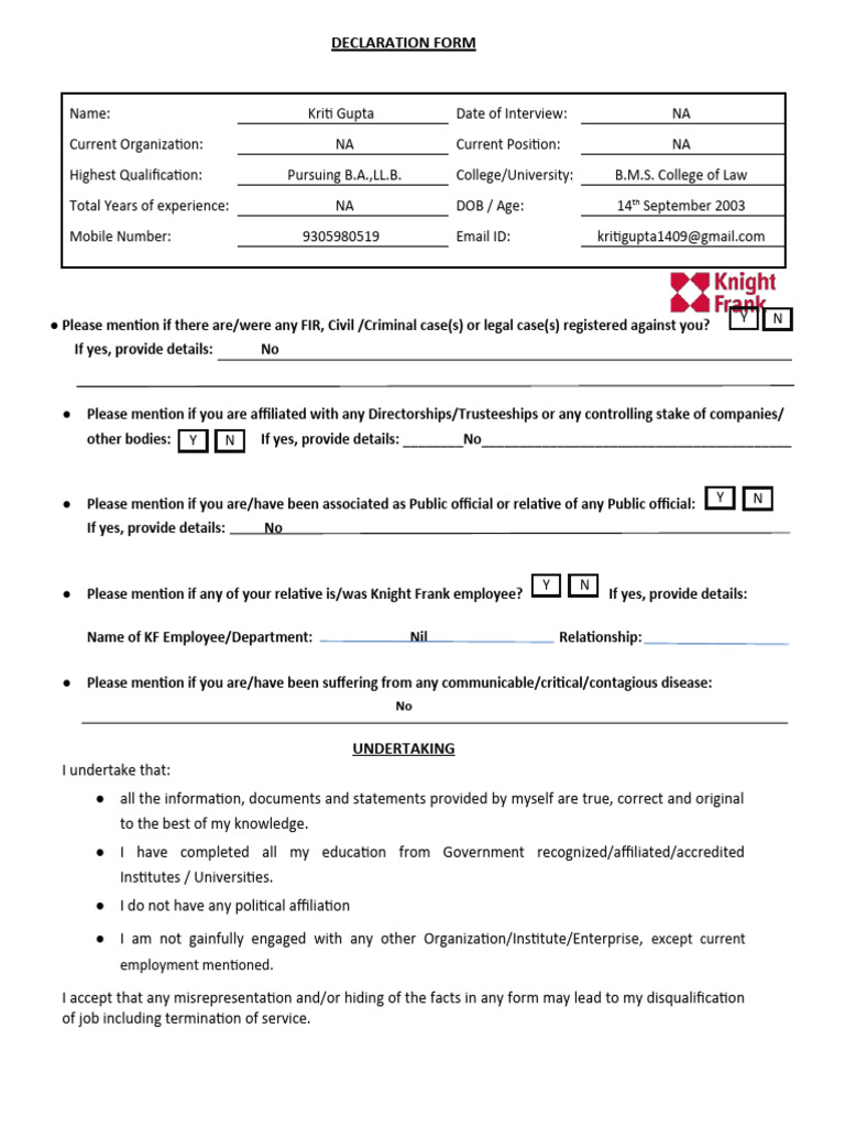 Candidate Declaration Form Template | PDF | Justice | Crime & Violence