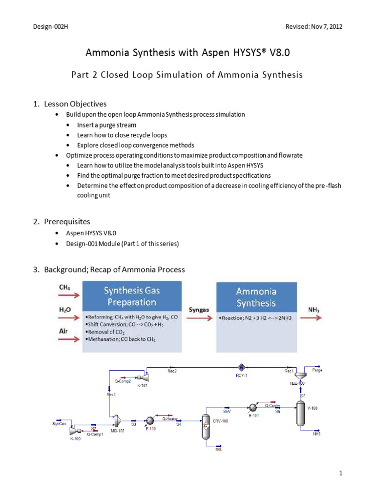 Design 002H Ammonia Synthesis With Aspen | PDF | Ammonia | Recycling