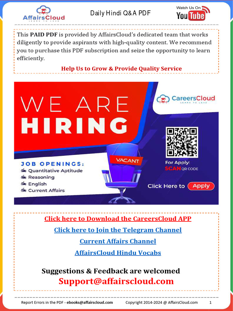 Current Affairs 28 May 2024 Q&A PDF in Hindi by AffairsCloud 1 | PDF