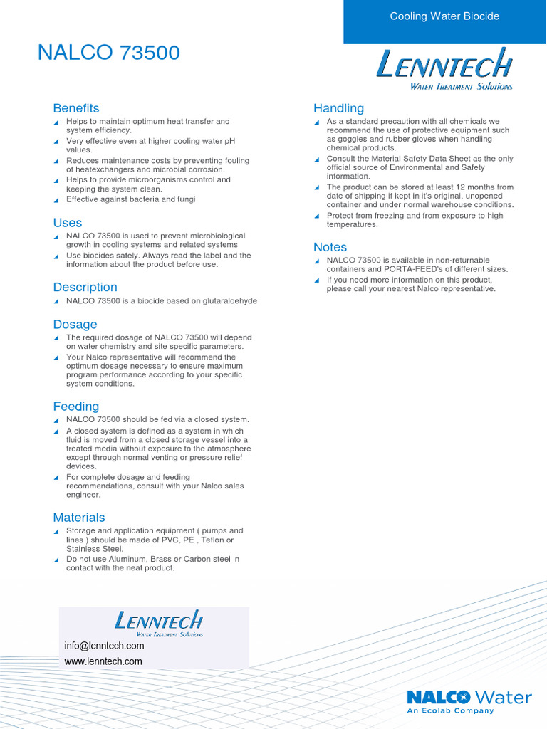 Ecolab 73500 L | PDF | Water | Materials