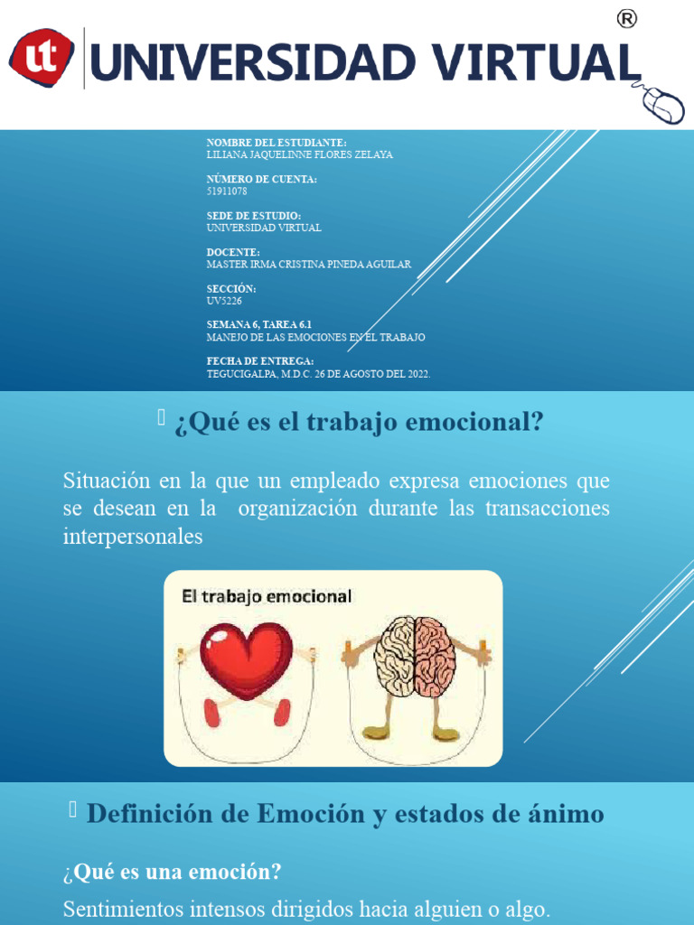 S6 Tarea 6.1 Manejo de Las Emociones en El Trabajo | PDF | Las ...