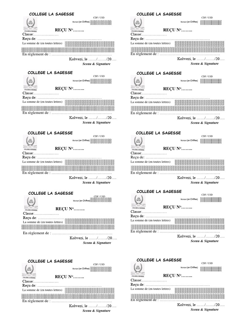Carnet de Reçu - Collège La Sagesse | PDF | Niveaux d'enseignement ...