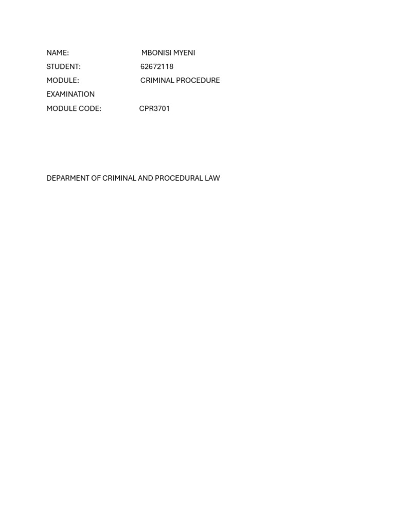 CPR3701 Criminal Procedure Exam Insights | PDF | Burden Of Proof (Law ...