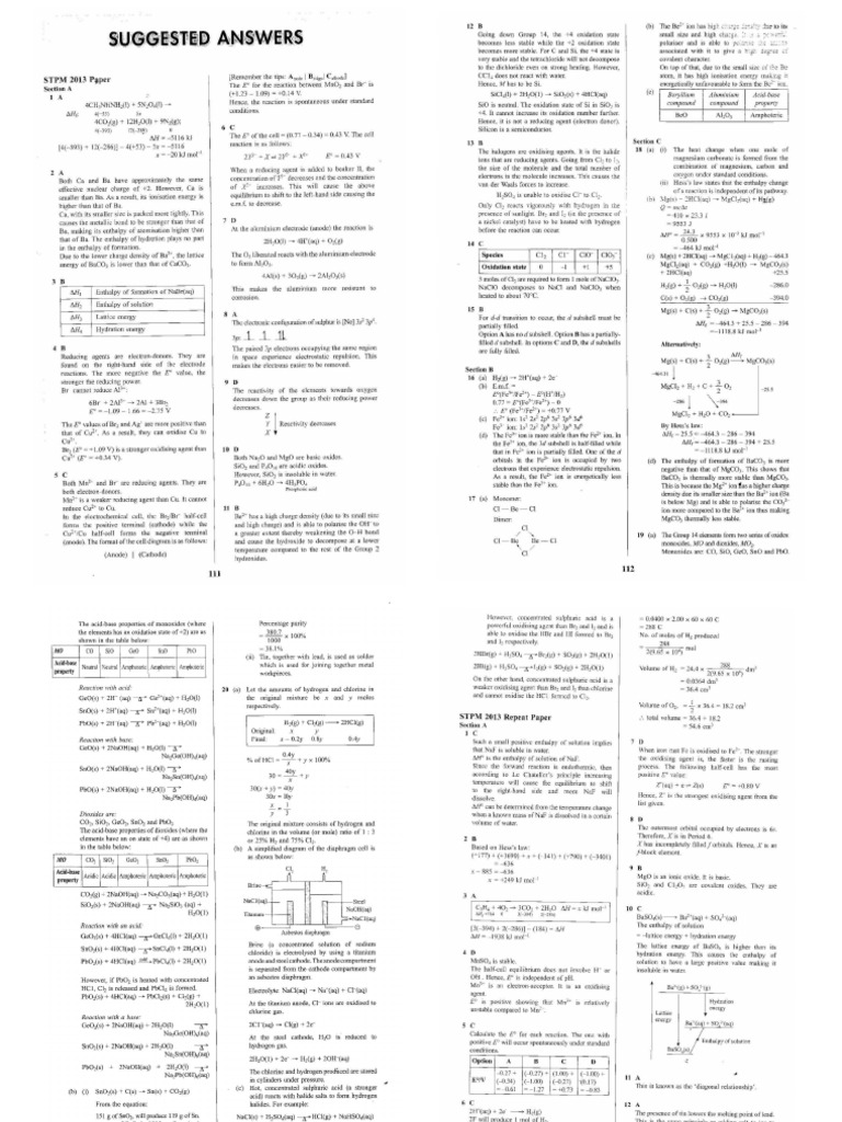 Chemistry Sem 2 Actual Question Answer | PDF
